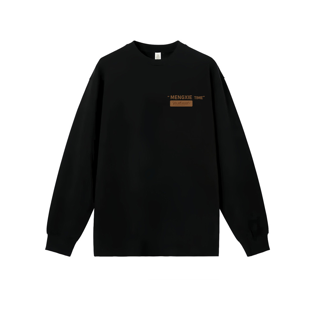Pesado puro algodão Street Wear americano de manga comprida camiseta simples carta impressão masculina primavera outono 