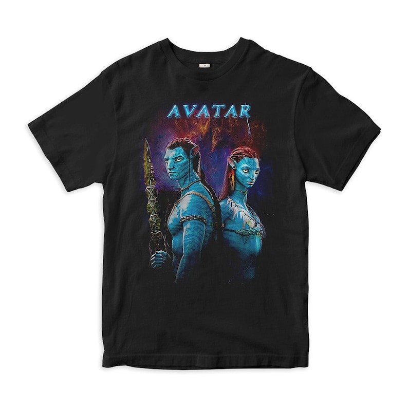 Camiseta Oversized Unissex Preta, Design de Imagem Dupla de Costas de Jake e Neytiri de "Avatar", Camiseta de Rua Estilo