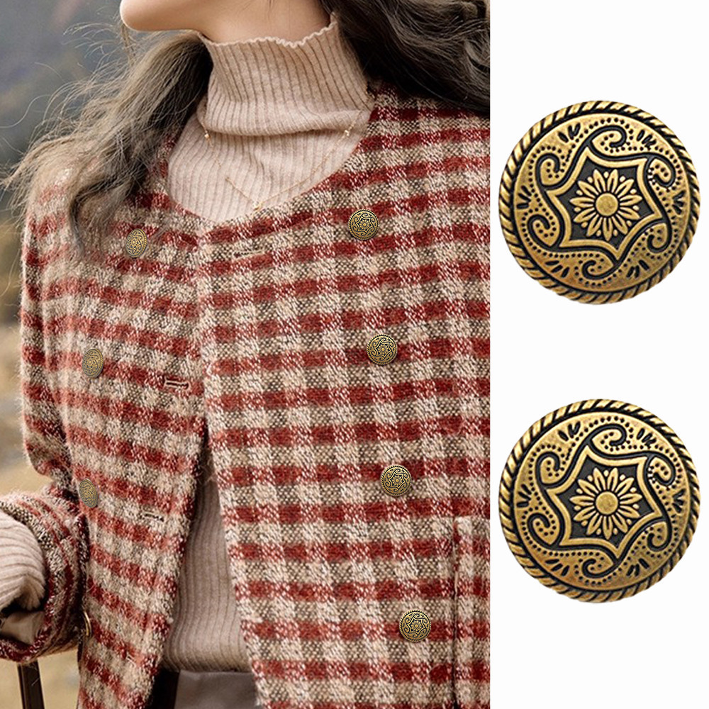 10 Peças Botões De Metal Com Textura Floral Vintage , Costura Redondos De Bronze De 1.15/2 Cm Para Cardigã Blazer Roupas