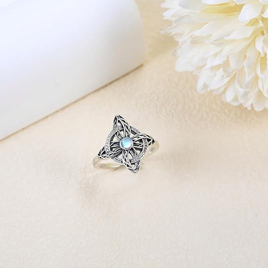 Anel de noivado e casamento com tema de bruxa, mais vendido e popular, com pedra da lua e ágata preta, joia de luxo leve