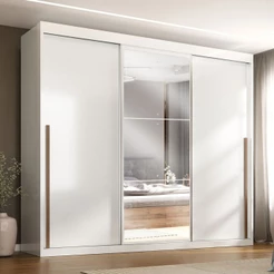 Guarda-Roupa Casal Tower 3 Portas 6 Gavetas com Espelho Branco - Pnr Móveis
