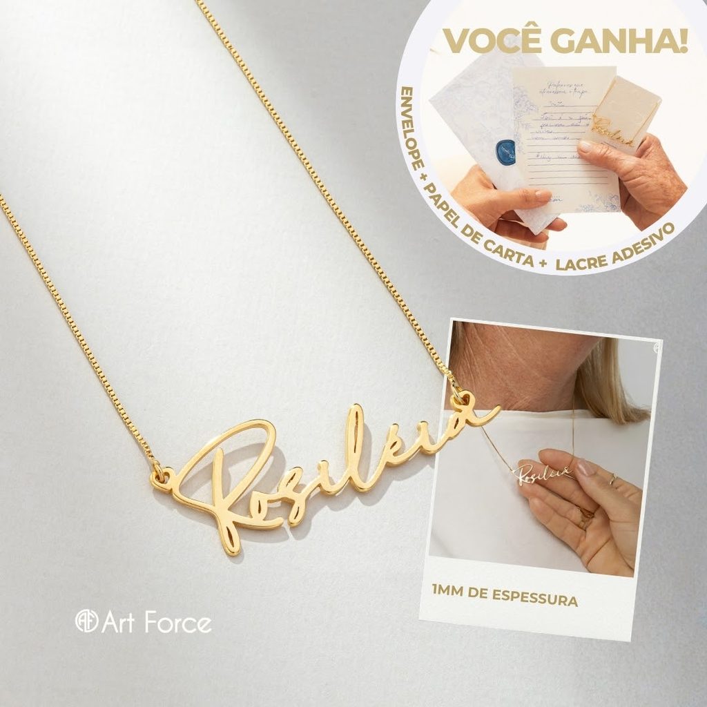 Presente Dia Das Mães Colar Nome Personalizado Banhado Ouro 18k Antialérgico Kit Carta e Envelope - Art Force Semijoias