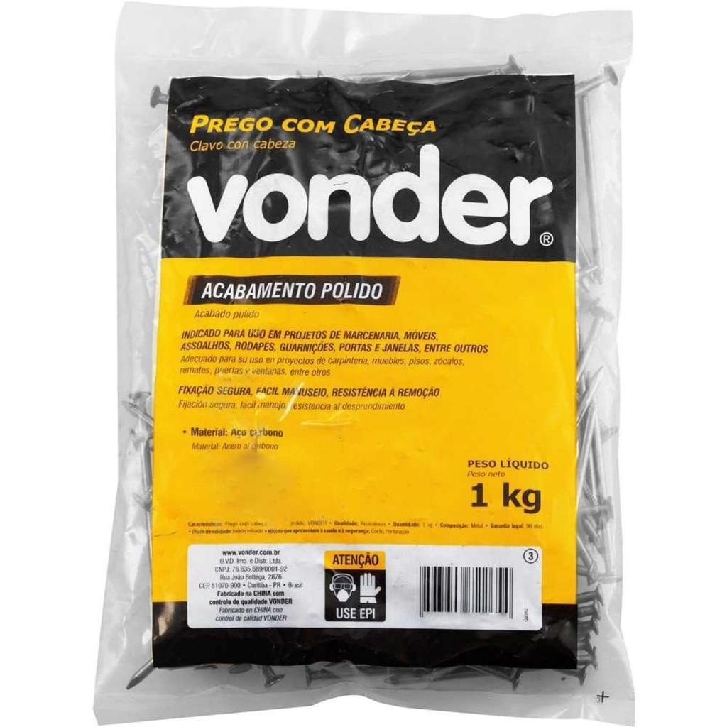 Prego com Cabeça 13 x 18 (1,1/2 x 15) Polido 1 Kg Vonder