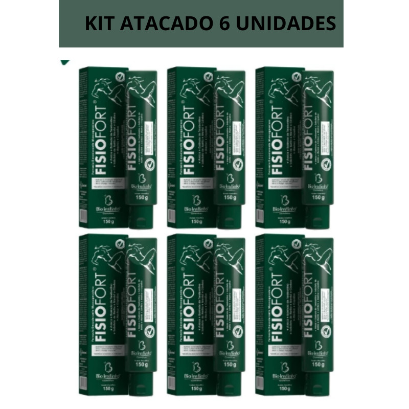 Kit C/6 Pomada massageadora Fisiofort Atacado desodorante dores musculares Apos Treino Bio Instinto 150g