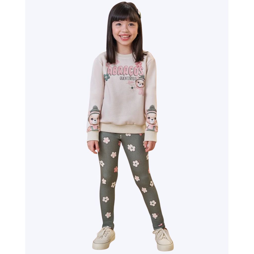 Conjunto de Moletom com Pelúcia e Calça Legging em Termoskin Peluciado Infanti Infantil Feminino Infanti 89623