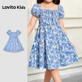 Lovito Kids Vestido Casual com Babados para Menina Primavera/verão azul L186LD223 em Oferta na Shopee