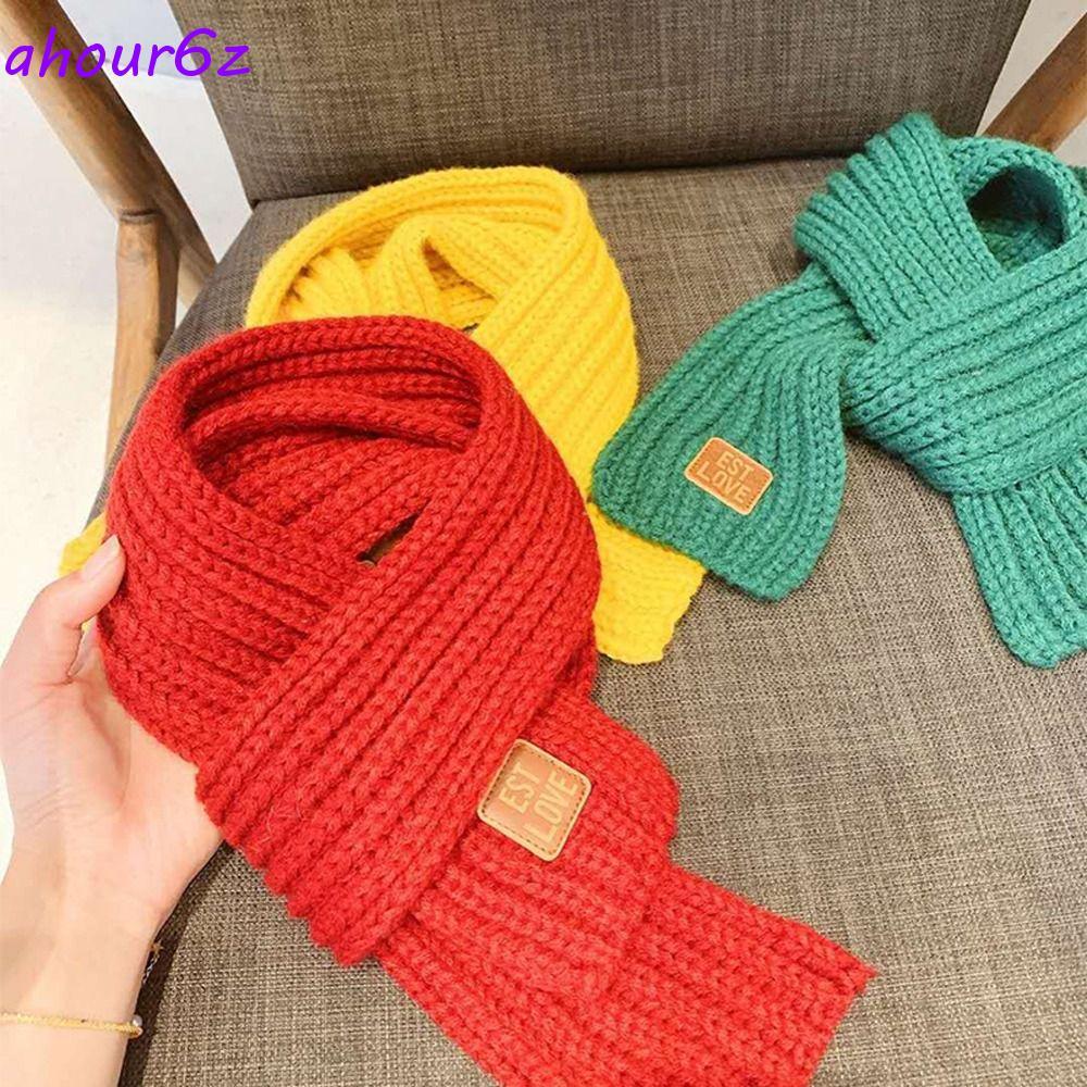 AHOURZ Cachecol Infantil Grosso Fofo De Poliéster Cor Sólida Outono Inverno Rotulado Ao Ar Livre