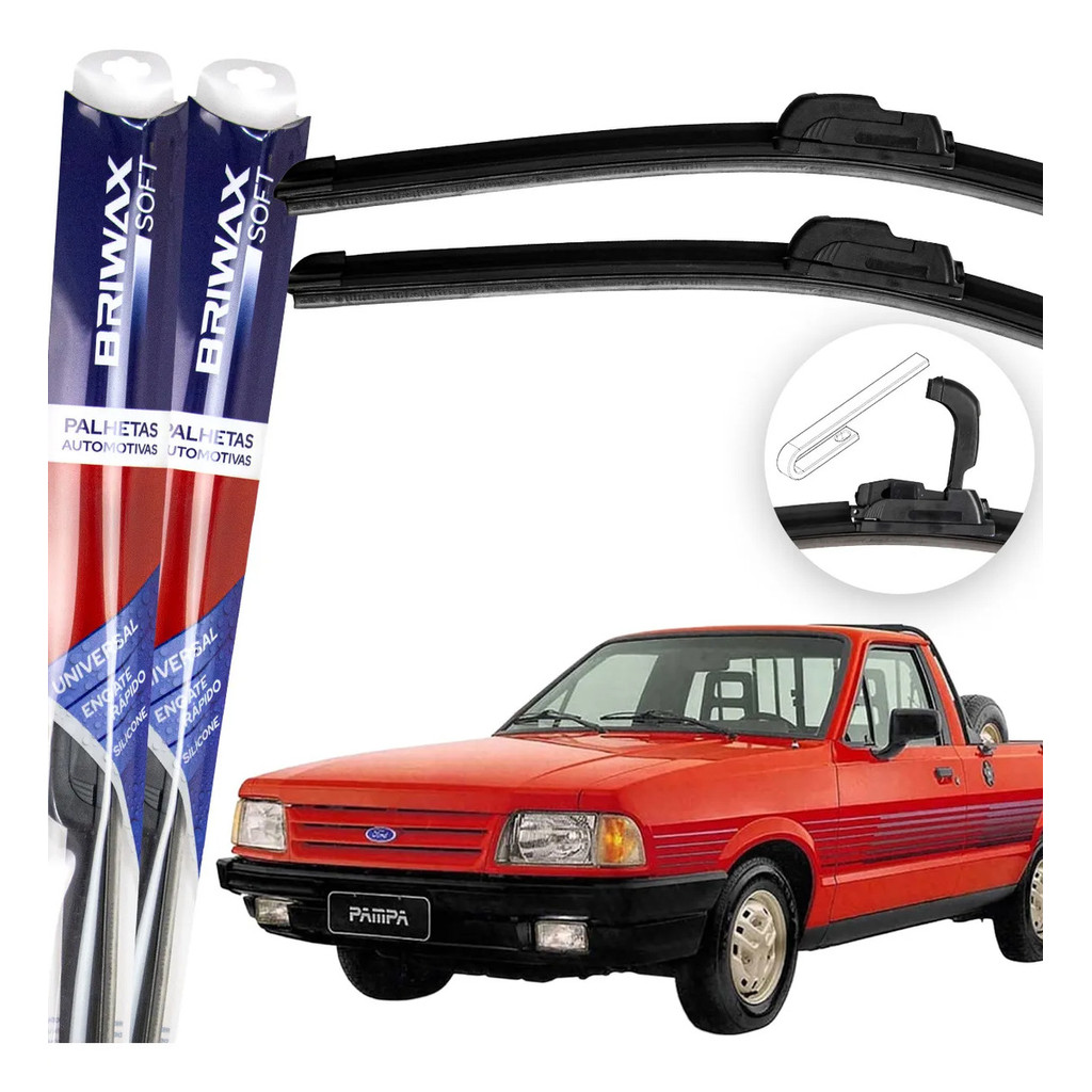 Jogo Palhetas Limpador de Parabrisa Silicone Chuva Gancho Universal Ford Pampa 1982 Á 1997