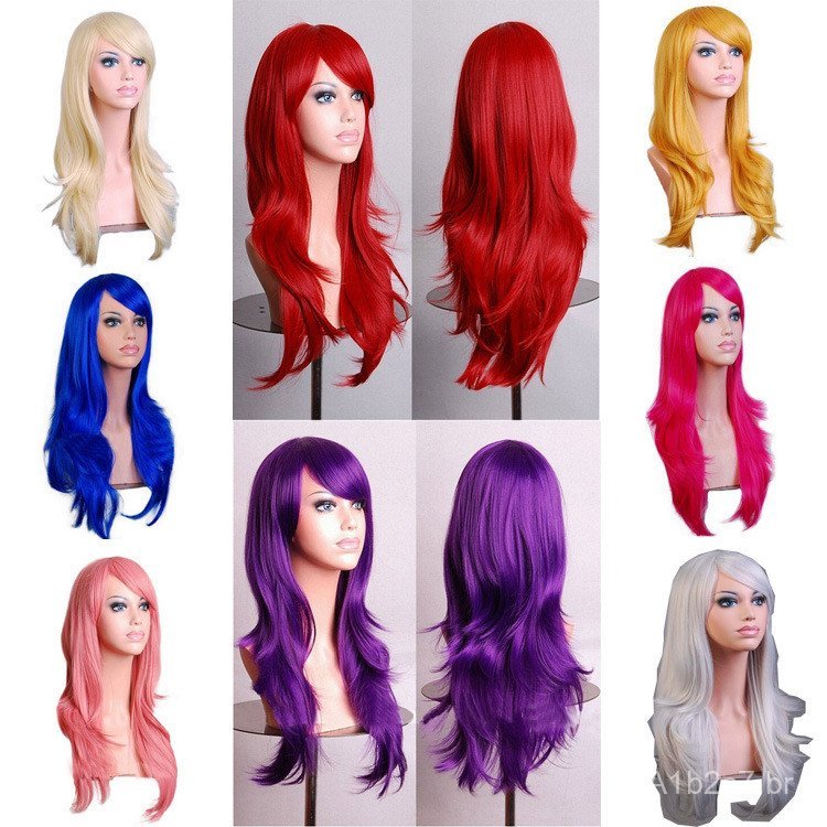 Peruca longa e encaracolada para cosplay de anime, estilo europeu e americano colorido, cor dourada, modelo popular, ven
