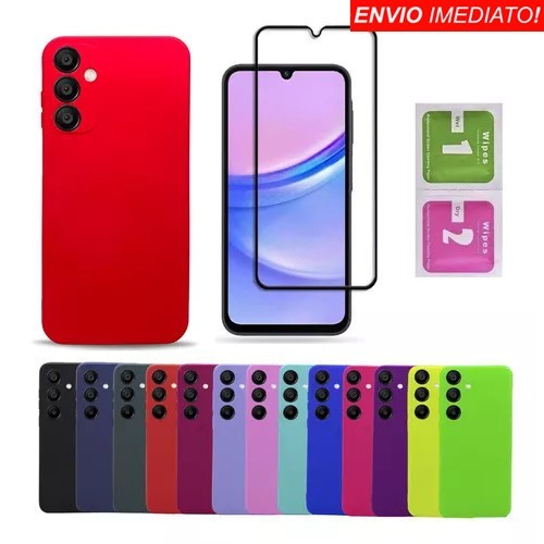 Kit Película 3D + Capa Aveludada Samsung A14 A15 A16 A24 A25 A34 A35 A54 A55