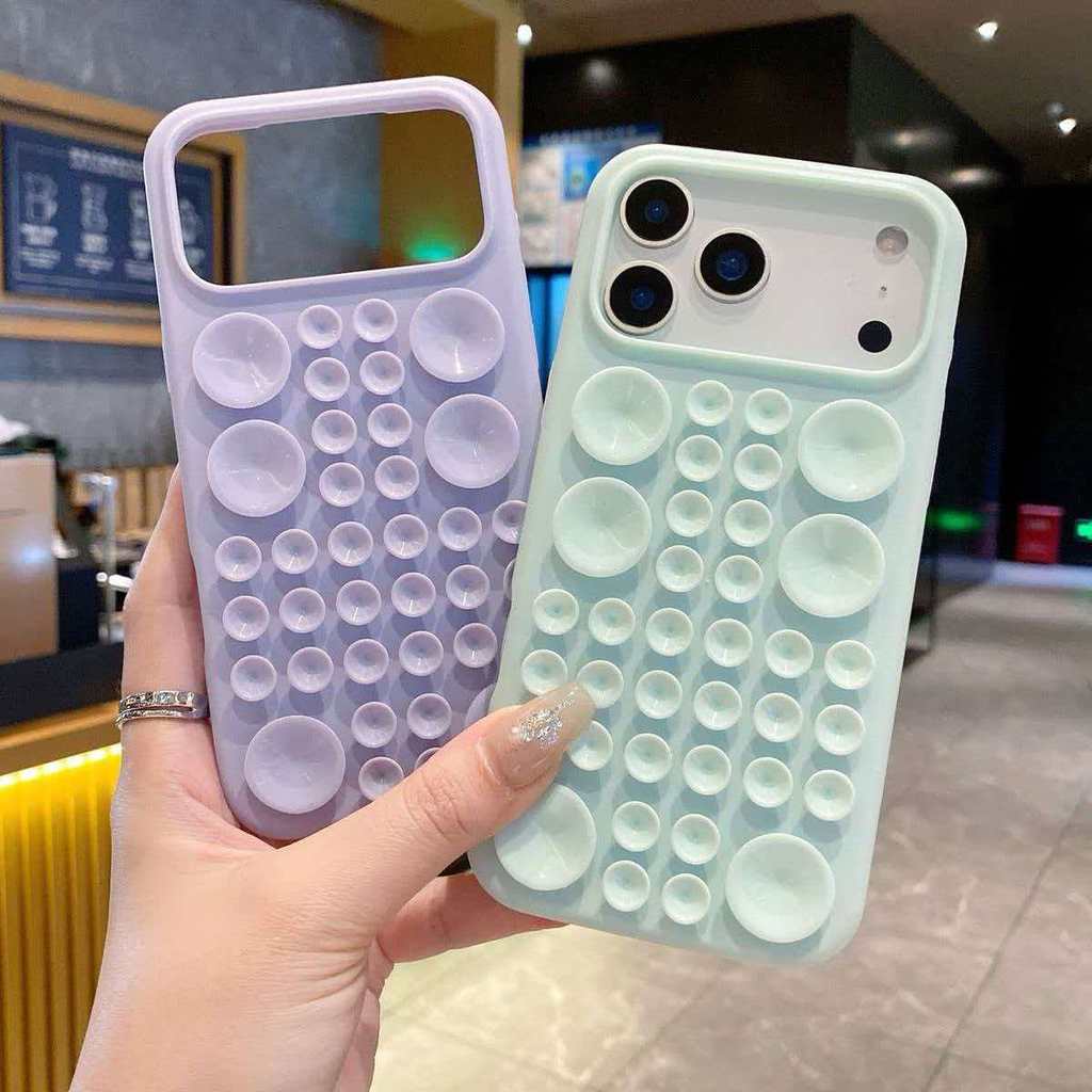 INS Bonito Criativo Ventosa Silicone Caso Macio Para iPhone 17 ProMax 16 15 14 13 Pro Max Selfie Gadget Titular Otário T