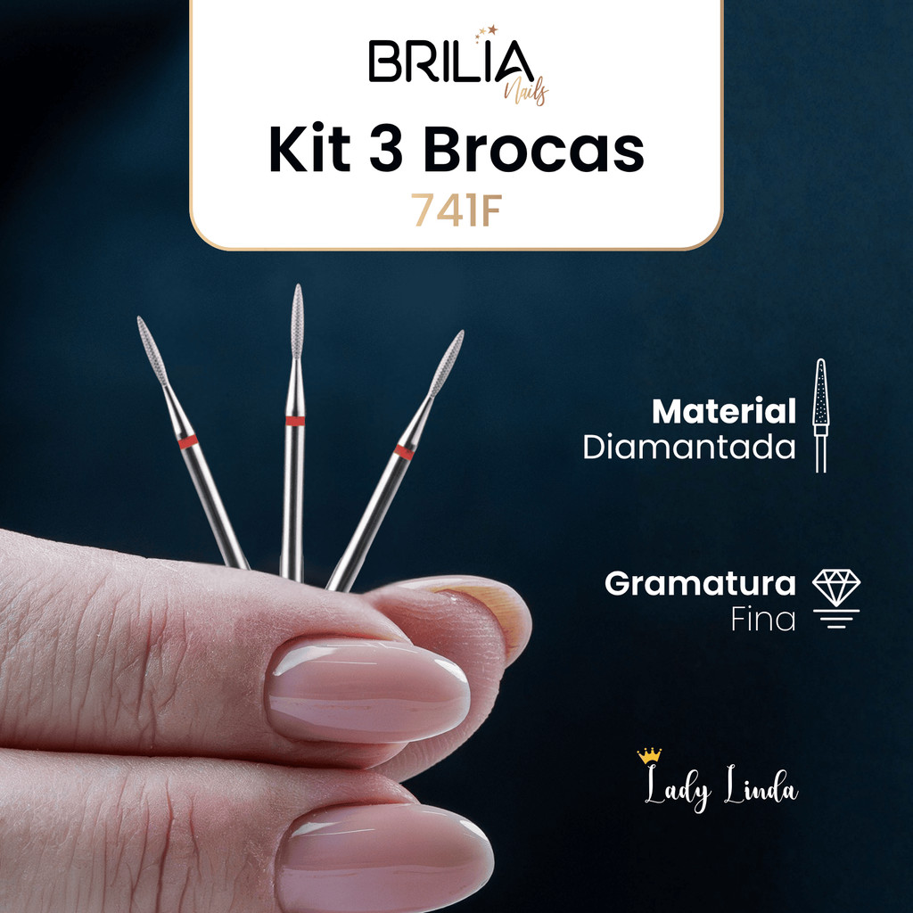 Kit 3un Broca Diamantada 741F Brilia Nails