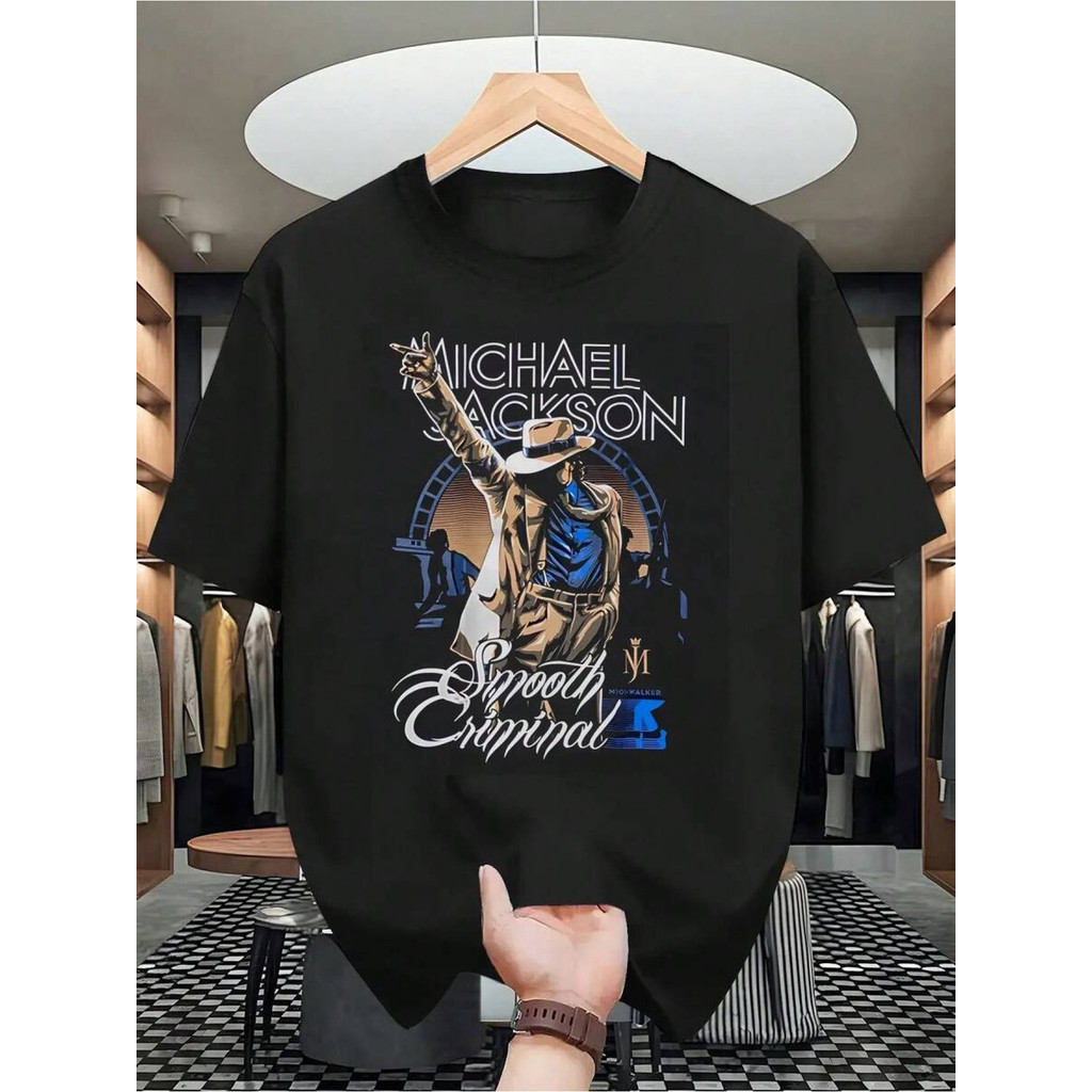 OFERTA* T-shirt Gráfica do Álbum Smooth Criminal Vintae - Camiseta Retro MJ Moonwalk Pose, Camisa Suave para o Dia a Dia