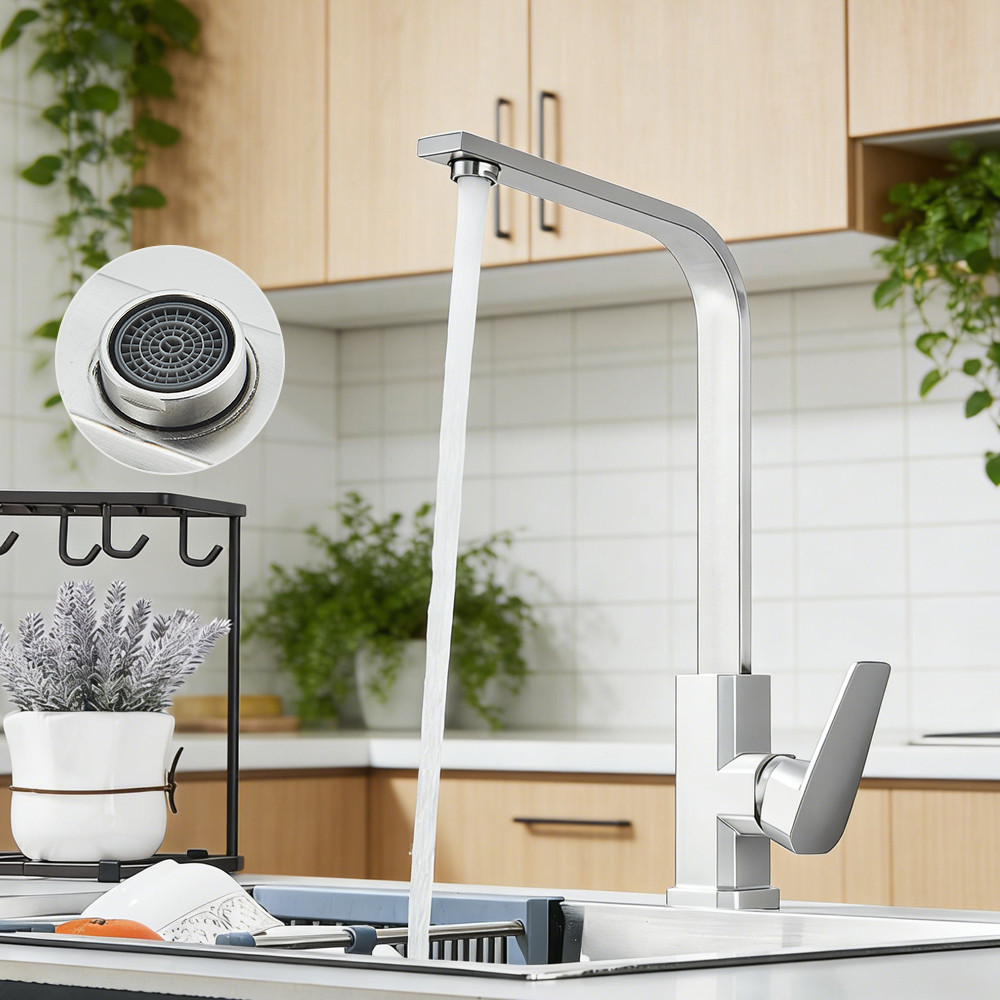 Torneira De Cozinha Monocomand Fina Misturador De Bancada Gourmet De Aço Inoxidável Quadrado em Oferta na Shopee