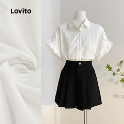 Lovito Elegante Blusa Fofa Jacquard com Babados Primavera/verão Blusa Branca para Mulheres L142LD441