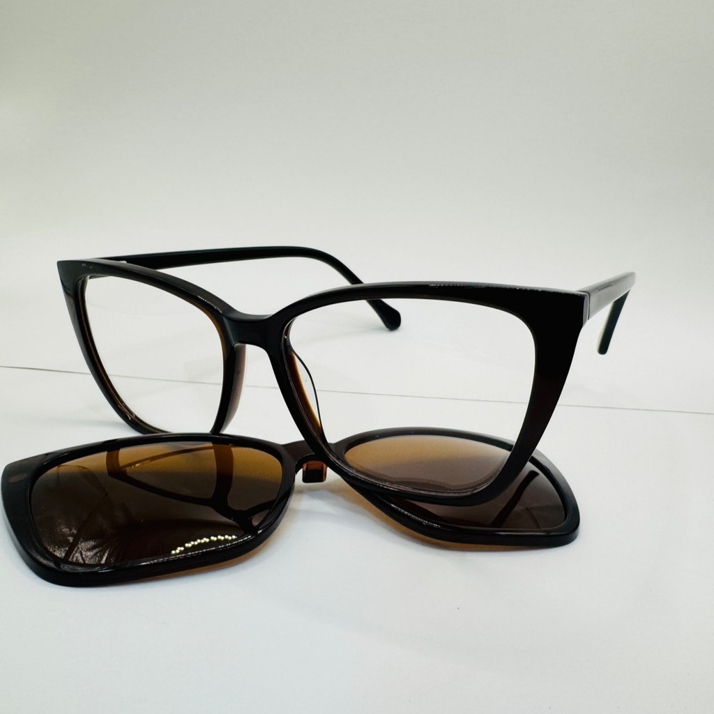 Armacao de oculos acetato,Modelo Clip-On,2 em 1,Armcao+1 lente de sol polarizado,Forma olha de gato