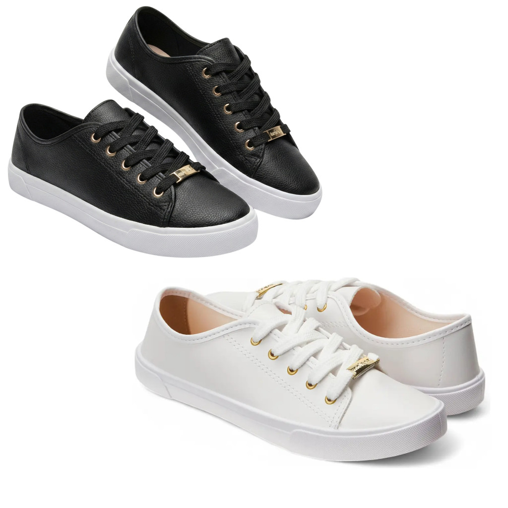 Kit 2 Tênis Casual Moleca Branco Preto Exclusivo Mega Promoção Confortável Original