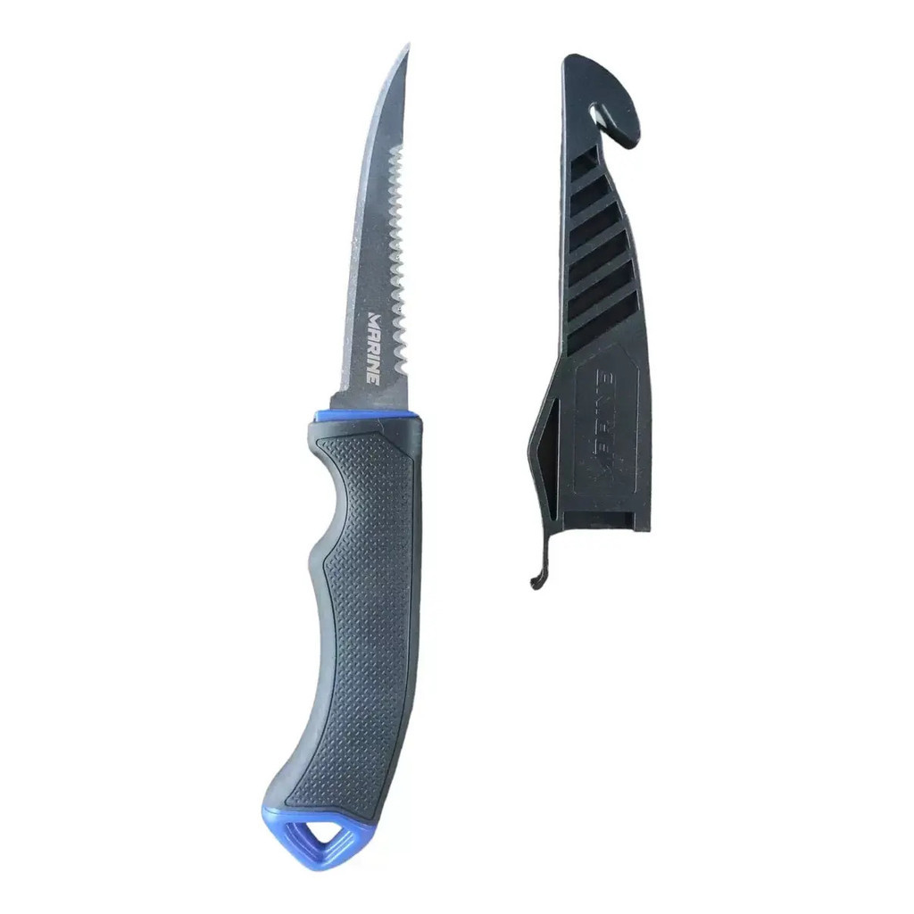 Faca De Pesca Marine Sports Fileteira Serrilhada Em Aço Inox Cor Preto