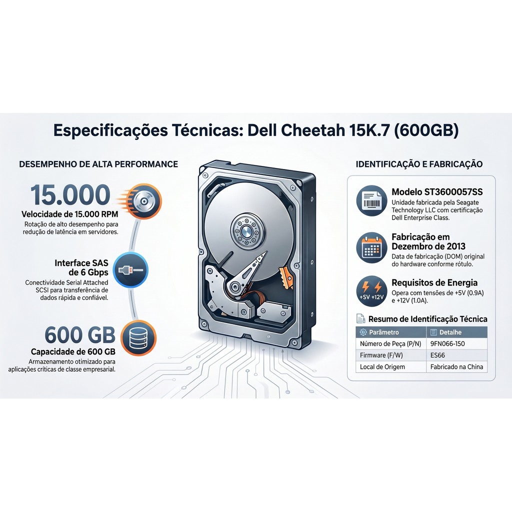 HD Servidor Dell 600GB 15k SAS 3.5 ST3600057SS W347K
