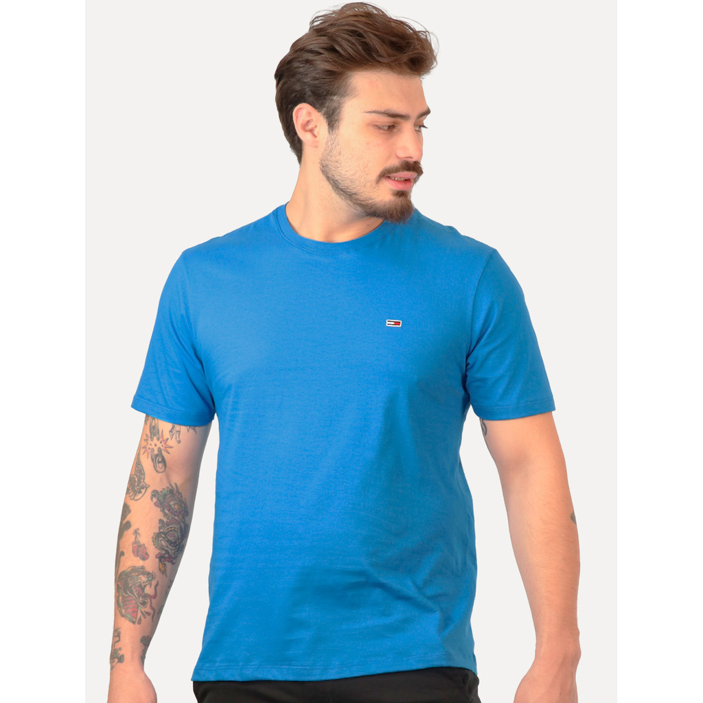 Camiseta Tommy Jeans Original Masculina Slim C-Neck Flag Azul Royal