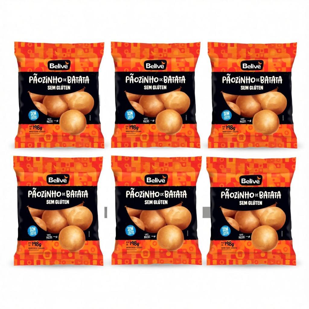 Kit 6 Pão de Batata Belive Sem Leite Sem Glúten 198g cada