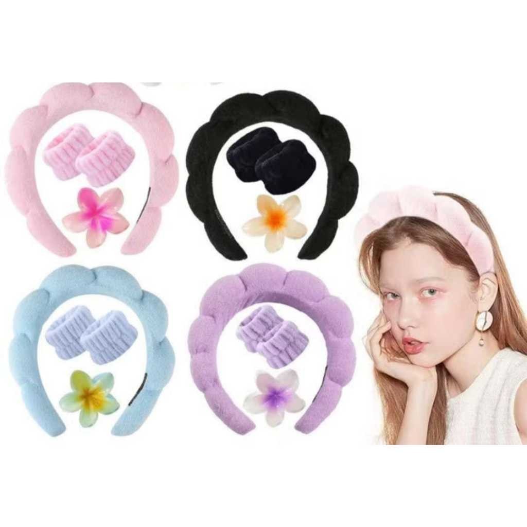 sufur Kit Tiara Nuvem Punho Toalha e Presilha de Flor Para -(Skin Care)