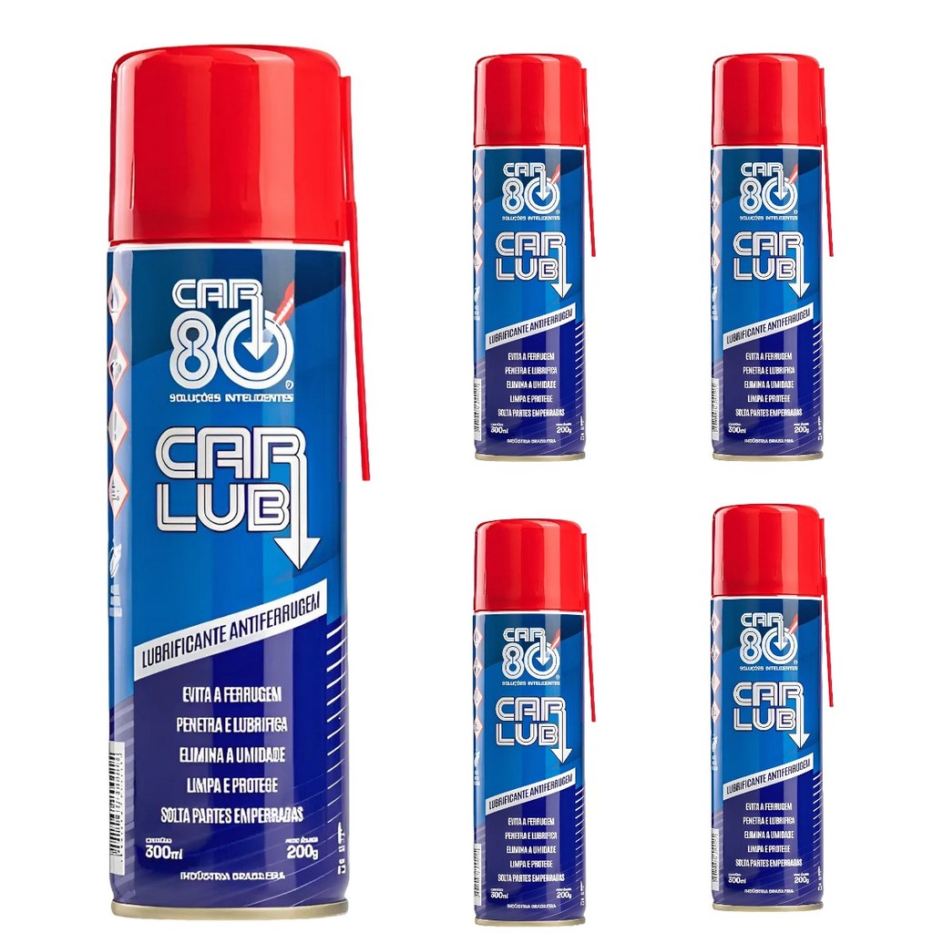 Kit 5 Unidades Car Lub Desengripante Spray 300ml - Lubrificante Antiferrugem Multiuso Ação Rápida em Oferta na Shopee