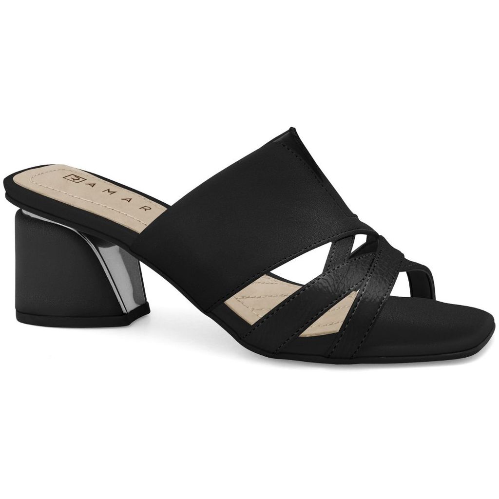 Tamanco Feminino Preto Salto Médio Bloco Geométrico Ramarim 2528101-4 em Oferta na Shopee