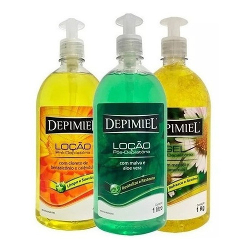 Kit Loção Pré + Loção Pós + Gel Pós Depilatório Depimiel 3x1L