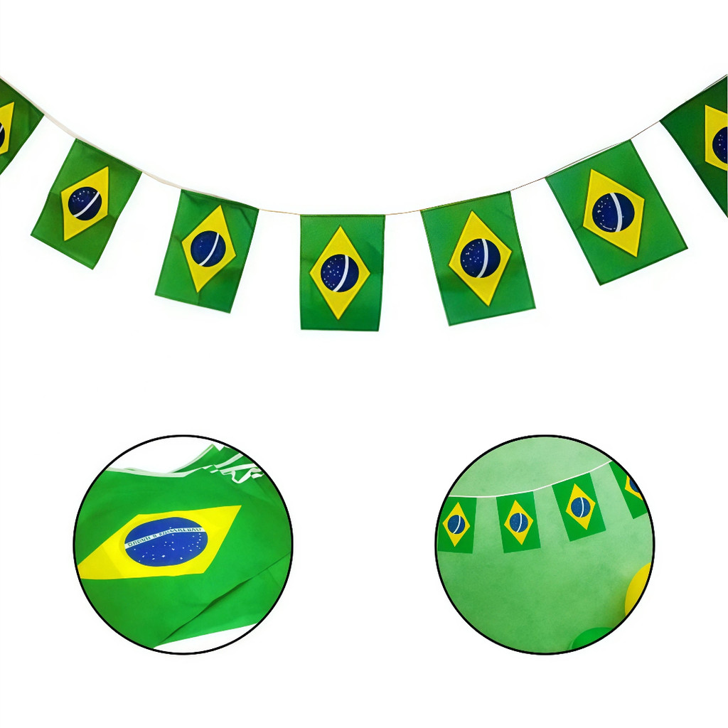Bandeirolas Brasil Copa do Mundo 2026 Varal Com 12 Bandeira Festa Decoração Rua
