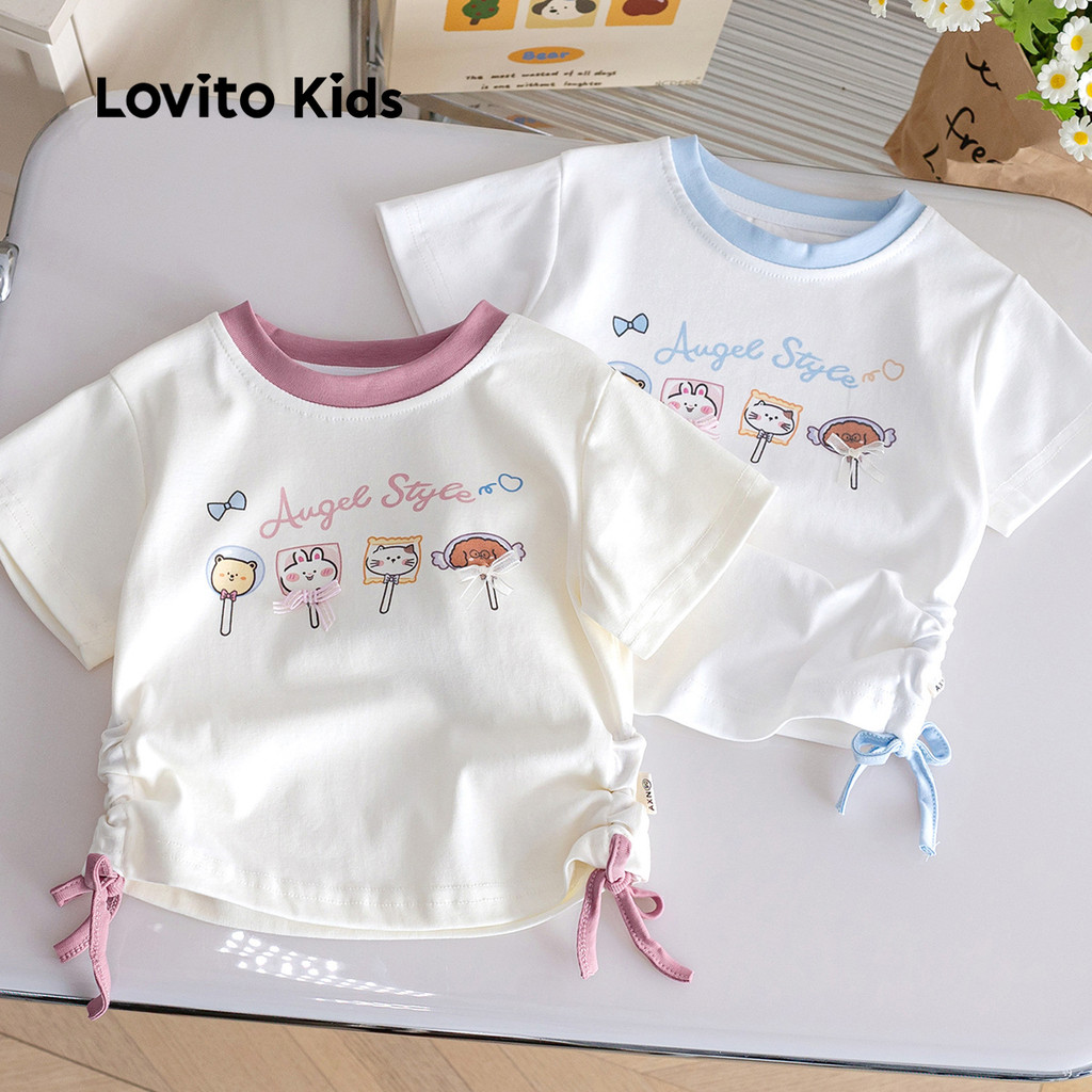 Lovito Kids Camisa Casual com Cordão Contraste Na Bainha Primavera/verão para menina LNL119039