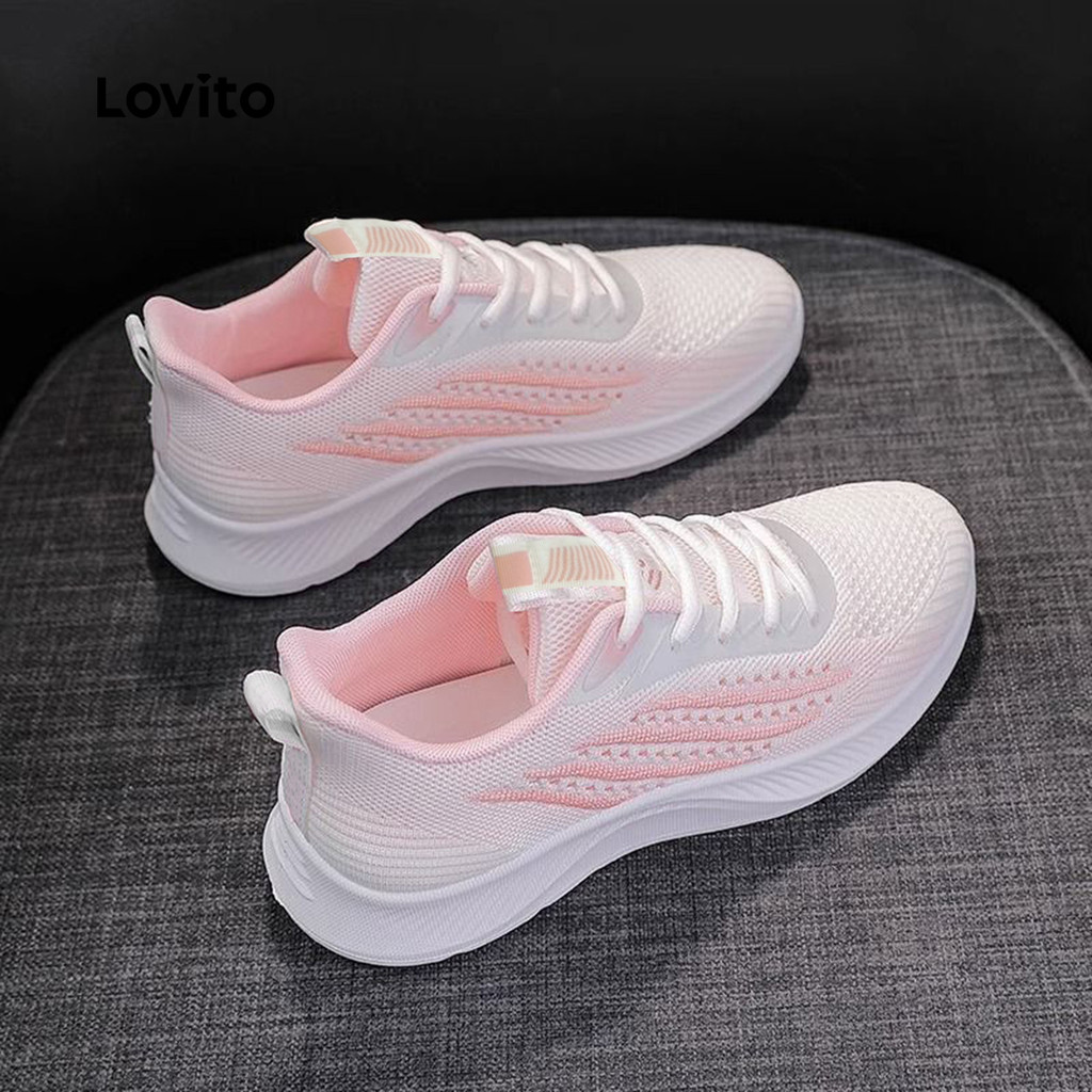 Lovito Tênis Esportivos Fly Woven para Todas As Estações Cinza Tênis para mulheres LFA85059
