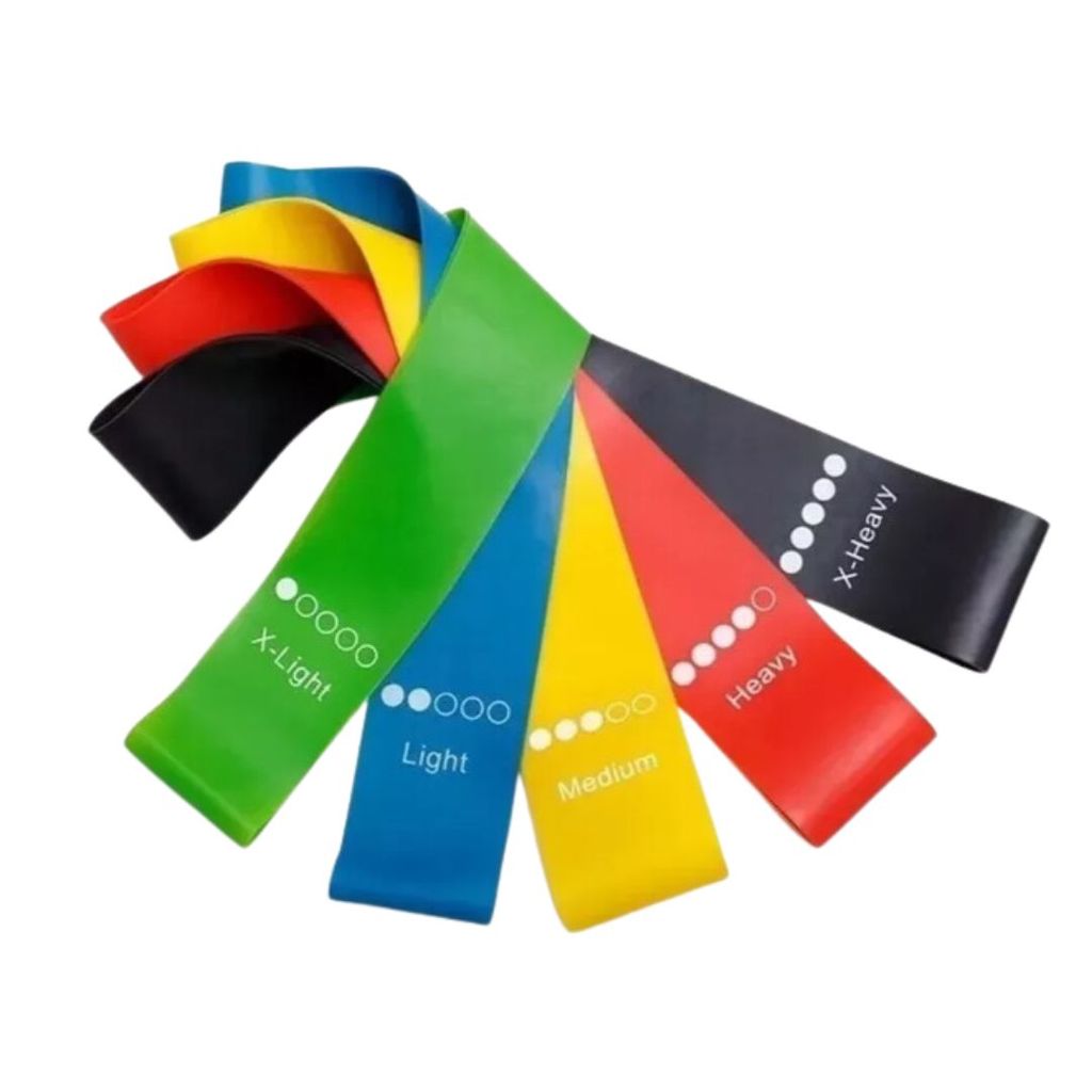 JOGO COM 5 FITAS FAIXAS ELASTICAS 5 NIVEIS 30CM PARA TREINO MUSCULACAO