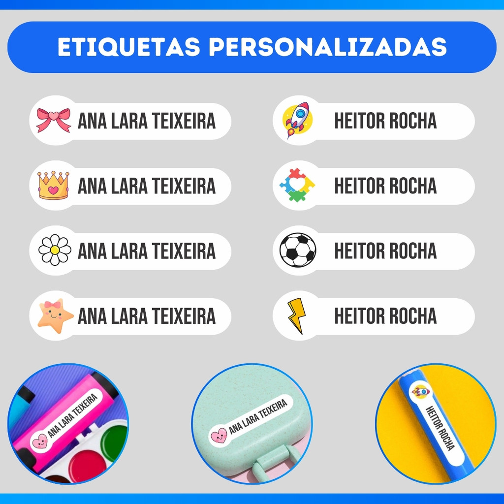 Etiquetas Adesivas Escolares à Prova D'Água Personalizadas com Nome em Vinil para Materiais Escolares - OFERTA em Oferta na Shopee
