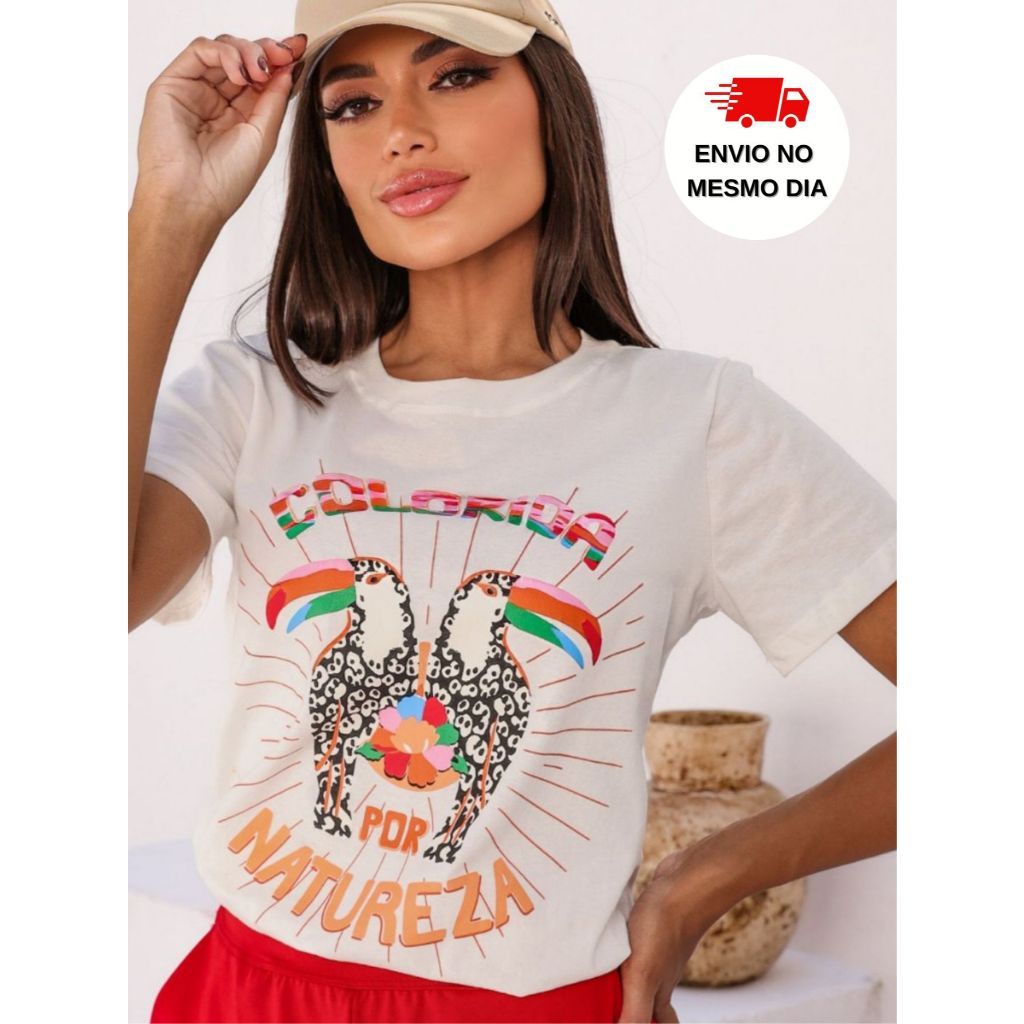 T-Shirt Feminina em Algodão | Estampa Tucano – Leve, Tropical & Super Confortável | ENVIO IMEDIATO