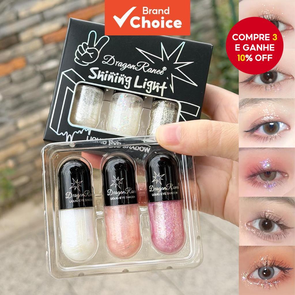 Três Estojos de Sombra Líquida para Olhos - Luz Perolada, Brilho Cristal à Prova d'Água e Glitter Líquido para Sombra em Oferta na Shopee