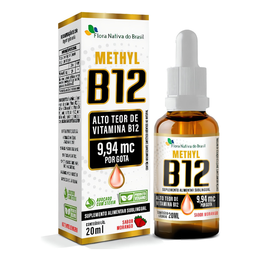 Vitamina B12 (Metil 9,94 mcg/gota) Sabor Morango 20 mL  Flora Nativa