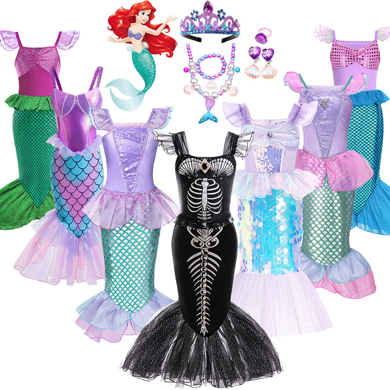 Pequena Sereia Vestido De Princesa Para Crianças Menina Carnaval Festa De Aniversário Traje Ariel Cosplay Roupas