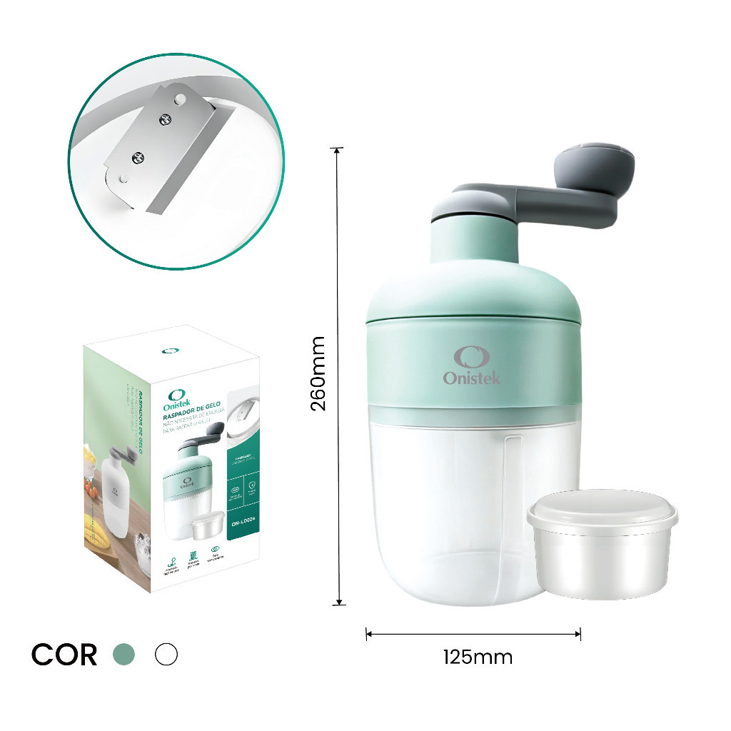 Raspador de Gelo Manual Triturador Maquina de Raspadinha Portátil ABS Inox