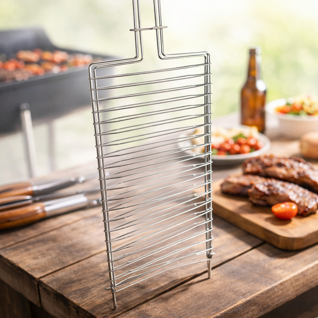 Grelha Dupla Churrasqueira 74cm Grade Premium Abaulada para Churrasco Peixe Frango Linguiça