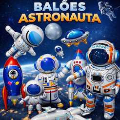 Balão Astronauta Foguete 150cm Decoração Completa Nave Terra Lua Festa Aniversario Balão Metalizado