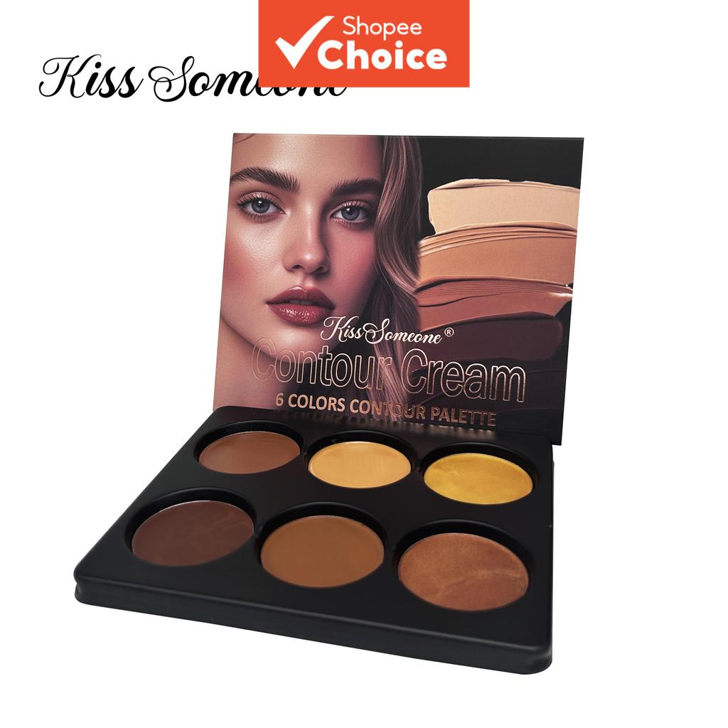 Paleta de 6 cores de corretivo à prova d'água, creme de contorno de longa duração, iluminador facial, maquiagem para