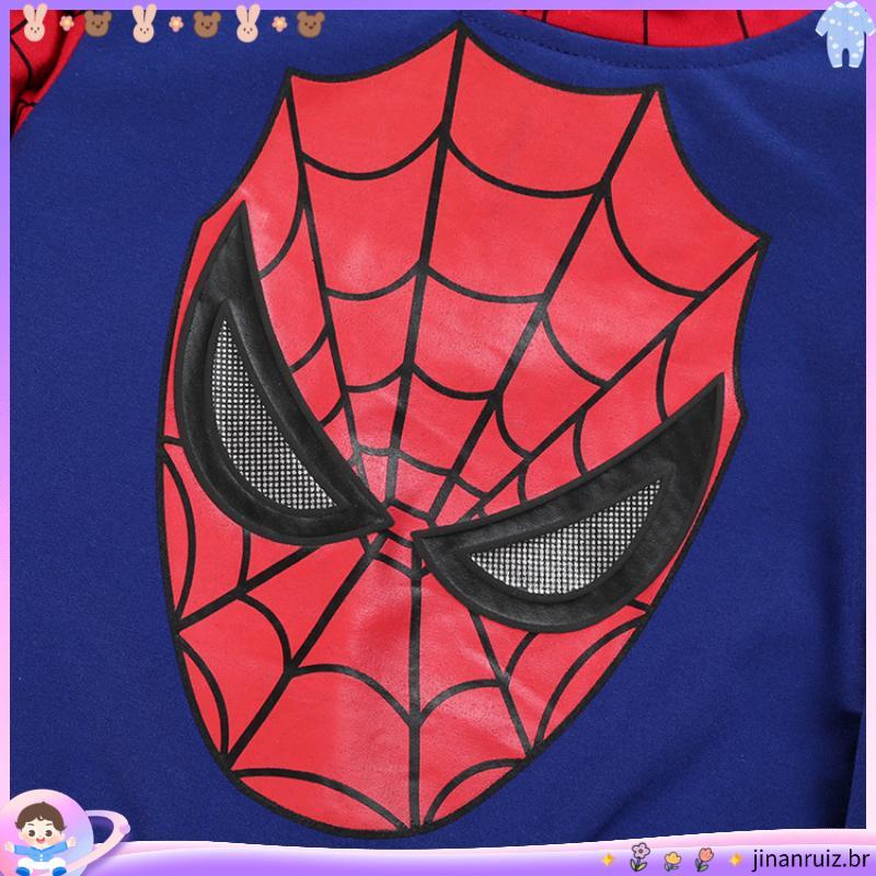 Casaco Moletom Infantil Homem-Aranha + Calça Moda Primavera-Outono 2pçs 2-8 Anos De Idade