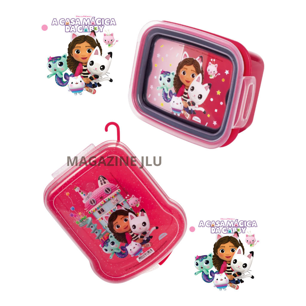 Kit 2pcs Casa Mágica da Gabby Sanduicheira Marmita Infantil Escolar Lanche Escola Plasútil