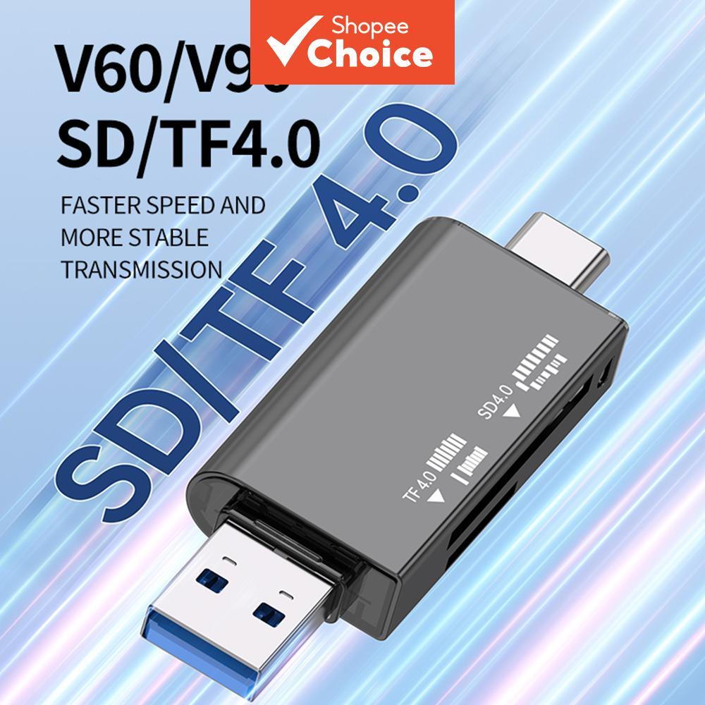 Leitor de cartões USB 3.0 TF/SD 4.0, leitura dupla, leitor de cartões Tipo C, transferência de alta velocidade para