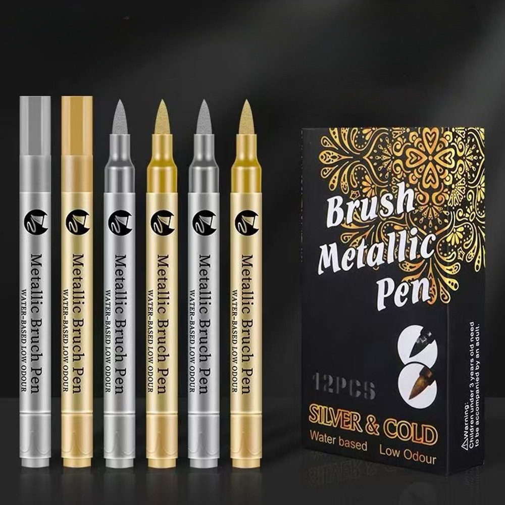 1/2/4/8/12 Caneta Metálica Dourada/Prata Marcador Permanente Tinta Base De Água Secagem Rápida Multiuso em Oferta na Shopee