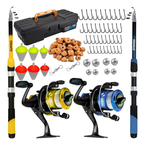 Kit de Pesca Completo 2 Vara 1,70m Com Molinete e Acessorios e Maleta