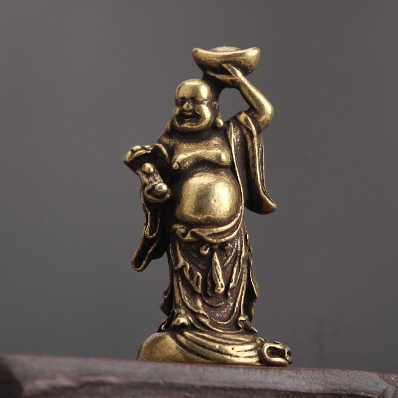 Lingote de cobre Maitreya Rindo Buda Pingente Latão Maitreya Buda Ornamentos Bolso Bronze Estátua de Buda Bronze Bronze