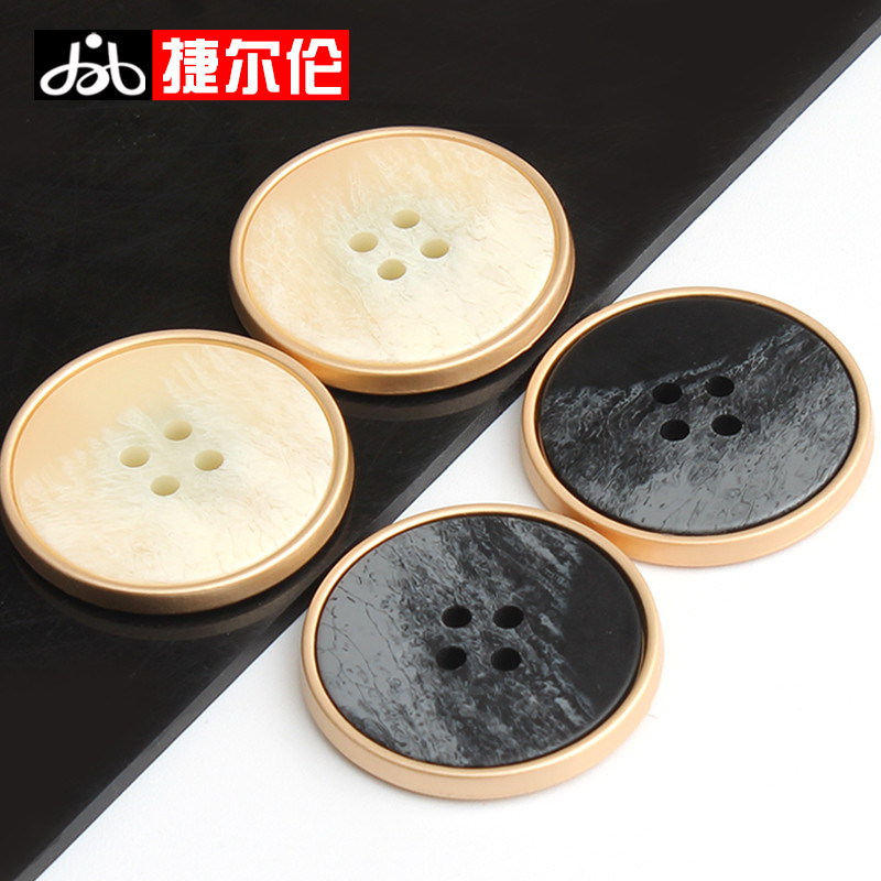 Terno de Metal com quatro olhos, botão dourado, redondo, cardigã de lã, botão preto, elegante, botão combinado