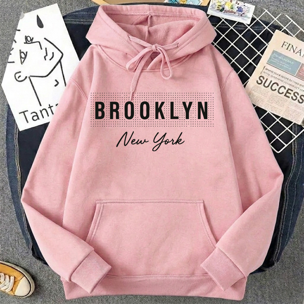 Moletom Brooklyn New York Canguru Com Capuz Blusa Frio Flanelado Algodão Unissex Confortável

